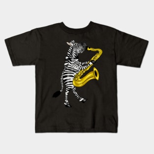 Funny Zebra Saxophone Jazz Lovers Gift Fine Art Kids T-Shirt